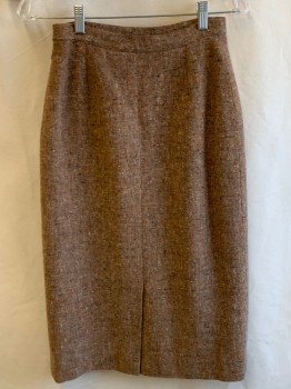 Womens, 1980s Vintage, Suit, Skirt, RODIER PARIS, Rust Orange, Brown, Cream, Peach Orange, Taupe, Wool, Tweed, W 26, Pencil Skirt, Hem Mid-calf,  Side Zip, Back Vent