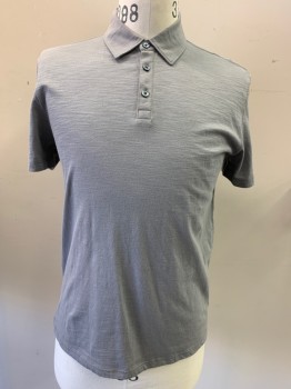 ZACRAY PRELL, Lt Gray, Cotton, Solid, Short Sleeves, Gray Buttons