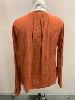 A NEW DAY, Burnt Orange, Rayon, Dots, Textured Fabric, V-N, Half Button Placket, Band Collar, Ties At Neck, L/S,