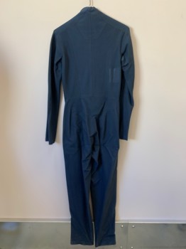 Mens, Jumpsuit, NO LABEL, Dk Blue, Polyester, Spandex, Solid, W30, C38, H38, L/S, High Neck, Side Zipper, Multiple Seams, Beige Stitching, Made To Order,