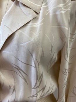 FRANCESCA OF DAMON, Champagne, Silk, Wispy Jacquard Pattern, L/S, B.F. Placket, V-N with An Overlapped Notched Collar, Elastic Waist with 6 Gold Btn. Tab Belt At Back, Below Knee Length, *small Stain On Skirt