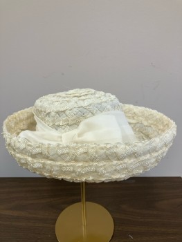EVELYN VARON, Cream, Basket Weave, Band With Bow