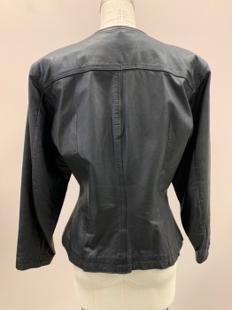 Womens, 1980s Vintage, Piece 1, WILSONS LEATHER, Black, Leather, Solid, W26, B34, H36, Leather Jacket, L/S, Crew Neck, Snap Button Front,