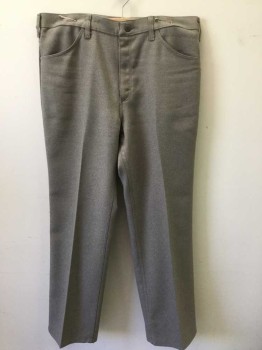 Mens, Pants, WRANGLER, Taupe, Polyester, Solid, Ins:30, W:34, Poly Twill, Zip Fly, 4 Pockets, Belt Loops, Straight Leg, Vintage 1970's/Early 1980's