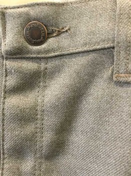 Mens, Pants, WRANGLER, Taupe, Polyester, Solid, Ins:30, W:34, Poly Twill, Zip Fly, 4 Pockets, Belt Loops, Straight Leg, Vintage 1970's/Early 1980's