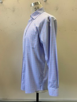 Nordstrom, French Blue, Salmon Pink, Cotton, Grid , L/S, Button Front, Collar Attached, Chest Pocket