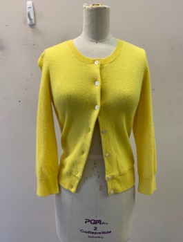 N/L, Yellow, Cashmere, Solid, Round Neck, Button Front,