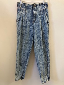Womens, Jeans, SUNSET BLUES, Denim Blue, Dk Blue, Cotton, Acid Wash, W: 28, Pleated Front, Zip Front, Belt Loops, Side Pockets