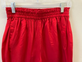 Womens, Evening Pants, VAN MACDOWELL, Red, Silk, Solid, 26-28, Elastic Waist, 2 Welt Pocket,