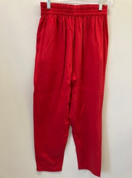 Womens, Evening Pants, VAN MACDOWELL, Red, Silk, Solid, 26-28, Elastic Waist, 2 Welt Pocket,