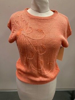 Womens, Sweater, PRIMACY, Peach Orange, Silk, Solid, B 38, Vest, Pullover, CN, Embroiderred Detail On Front