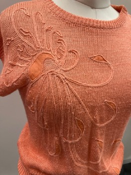 PRIMACY, Peach Orange, Silk, Solid, Vest, Pullover, CN, Embroiderred Detail On Front