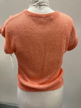 Womens, Sweater, PRIMACY, Peach Orange, Silk, Solid, B 38, Vest, Pullover, CN, Embroiderred Detail On Front