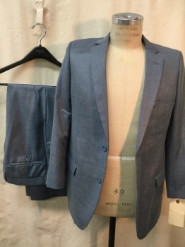 Mens, Suit, Jacket, FABIO FABRINI, Blue, Polyester, Viscose, Heathered, 38 S, 2 Buttons,  3 Pockets,