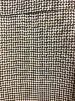 Cream, Brown, Black, Wool, Houndstooth, Flat Front, Micro Houndstooth