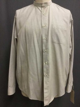 Mens, Casual Shirt, CC CASUALS, Beige, Polyester, Cotton, Herringbone, 35-36, 17.5, Button Front, Collar Band, Long Sleeves, 1 Pocket,