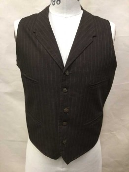 Brown, Plum Purple, Gray, Wool, Synthetic, Stripes, Brown with Plum/gray Pin Stripes, Button Front, 4 Pockets,