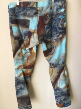 G STAR RAW, Multi-color, Cotton, Abstract , Swirled "Painting" Pattern, Zip Fly, 5 Pocket, Skinny Leg with Panelled Knees