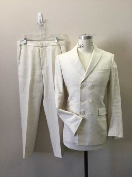 N/L, Off White, Linen, Cotton, Solid, Double Breasted, Peaked Lapel, 2 Pockets with Flaps. 1 Welt Pocket, 2 Vents at Back, Made To Order,