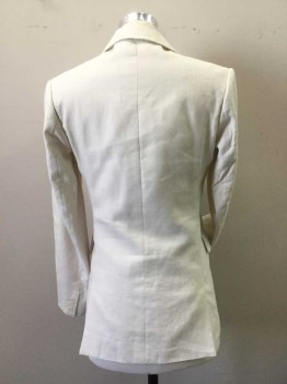 Mens, 1970s Vintage, Suit, Jacket, N/L, Off White, Linen, Cotton, Solid, 36R, Double Breasted, Peaked Lapel, 2 Pockets with Flaps. 1 Welt Pocket, 2 Vents at Back, Made To Order,