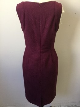 Womens, Dress, Sleeveless, BANANA REPUBLIC, Maroon Red, Polyester, Cotton, Reptile/Snakeskin, 4, Maroon Reptile with Solid Maroon Lining, Square Neck, Sleeveless, Zip Back, & Split Back