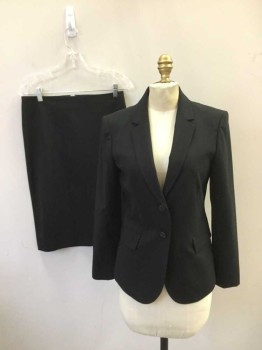 Womens, Suit, Jacket, THEORY, Black, Wool, Lycra, Solid, 4, 2 Button Single Breasted, Notched Lapel, 2 Pockets with Flaps