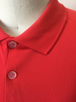 NIKE GOLF, Red, Polyester, Solid, Short Sleeves, Rib Knit Collar Attached, 3 Buttons at Neck