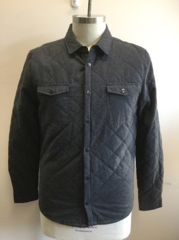 Mens, Casual Jacket, SOVEREIGN CODE, Medium Gray, Cotton, Heathered, XL, Quilted Snap Front, C.A., L/S, Snap Cuff, 2 Flap Breast Pockets