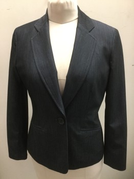 Womens, Suit, Jacket, KASPER, Indigo Blue, Black, Polyester, Viscose, 2 Color Weave, B: 36, 8, W:32, Single Breasted, 1 Button, Notched Lapel, 2 Pockets,