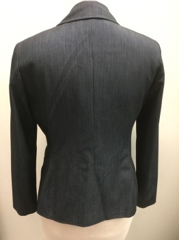 Womens, Suit, Jacket, KASPER, Indigo Blue, Black, Polyester, Viscose, 2 Color Weave, B: 36, 8, W:32, Single Breasted, 1 Button, Notched Lapel, 2 Pockets,