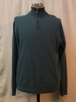 Mens, Pullover Sweater, ALFANI, Dusty Blue, Brown, Cashmere, Solid, L, Dusty Blue, Brown, Zip Neck