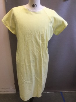 NL, Yellow, Cotton, Solid, White Crew Neck, Short Sleeves, Back Ties