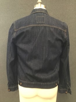 Mens, Jean Jacket, BEN SHERMAN, Dk Blue, Cotton, Solid, M, Button Front, Collar Attached, 2 Chest Flap Pockets, Long Sleeves, Button Cuff, Button Tabs Back Waistband
