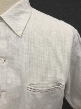 MC GREGOR, White, Red, Black, Linen, Cotton, Plaid - Tattersall, Stripes, Self Ghost Tattersall, Button Down Collar, Button Front, Short Sleeves, Slit Pocket