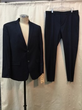 ANDREW MARC, Navy Blue, Polyester, Viscose, Solid, Navy, Notched Lapel, 2 Buttons,  3 Pockets,
