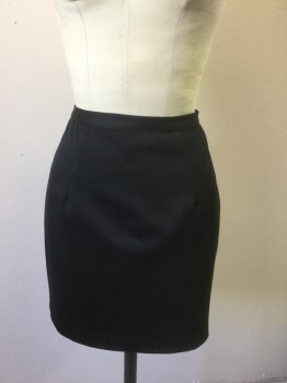 Womens, Skirt, Mini, TRILOGY, Black, Polyester, Solid, 8, 1" Wide Self Waistband, Darts at Waist, Lapped Zipper at Center Back, 1990's