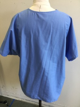 WORKING SCRUBS , Baby Blue, Polyester, Cotton, Solid, V-neck, Short Sleeves, 1 Pocket