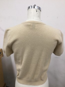 Womens, Pullover, TSE, Tan Brown, Cashmere, Solid, S, Knit, Short Puffy Sleeves, Round Neck,  Fitted, Short Waisted