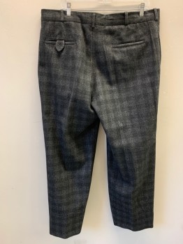 Mens, 1920s Vintage, Suit, Pants, SIAM COSTUMES MTO, Charcoal Gray, Black, Wool, Check , Heathered, 38/31, Flat Front, 3 Pockets, Belt Loops