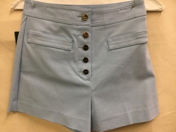 Womens, Shorts, MARCIANO, Baby Blue, Polyester, Spandex, Solid, 2, Baby Blue, 1.5" Waist Band, 4 Fake Pockets, 5 Silver Button Front,