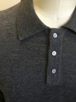 Mens, Pullover Sweater, JOS. A. BANKS, Gray, Wool, Solid, 42, Large, Polo, 3 Buttons,  Long Sleeves,