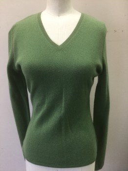 Womens, Pullover, NEIMAN MARCUS, Green, Cashmere, Solid, S, Knit, Long Sleeves, V-neck
