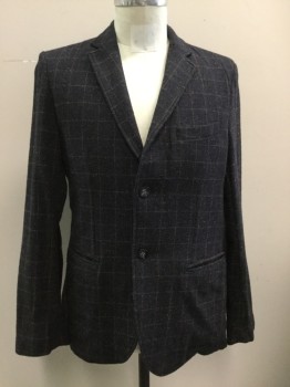 Mens, Sportcoat/Blazer, BARQUE, Black, Red, White, Wool, Polyester, Tweed, Grid , M, Single Breasted, Collar Attached, Notched Lapel, 3 Pockets, 2 Buttons,