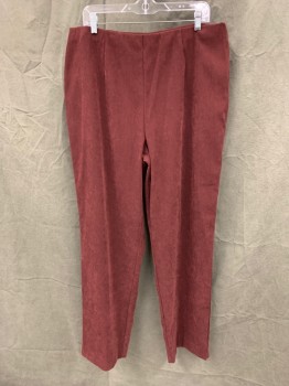 Womens, 1990s Vintage, Piece 2, SUSAN GRAVER STYLE, Red Burgundy, Lt Pink, Polyester, Spandex, Solid, 31, 38-40, Faux Suede Pant, Elastic Darted Waistband, Side Zip