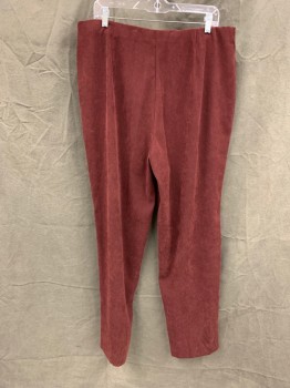 Womens, 1990s Vintage, Piece 2, SUSAN GRAVER STYLE, Red Burgundy, Lt Pink, Polyester, Spandex, Solid, 31, 38-40, Faux Suede Pant, Elastic Darted Waistband, Side Zip
