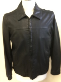Mens, Leather Jacket, TOMMY HILFIGER, Black, Gray, Olive Green, Forest Green, Leather, Polyester, Solid, Plaid, L, Collar Attached, Zip Front, 2 Pockets, Long Sleeves Cuffs with Black Snap Button, Plaid Diamond Quilt Lining