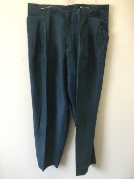 Mens, Pants, NINO FORIERO, Teal Green, Polyester, Solid, 33/31, Pleated Front, Regular Belt Loops and Wide Side and Center Back Belt Loops, 3 Pockets, Looks Like Silk