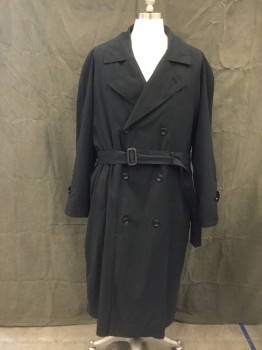 Mens, Coat, Trenchcoat, BILL BLASIO, Black, Polyester, Solid, 44, Double Breasted, CA, Notched Lapel, 2 Pockets, Raglan L/S, Button Tab Cuff, Self Belt with Buckle, Belt Loops, Zip Detachable Lining, Vent Back, Center Back Vent