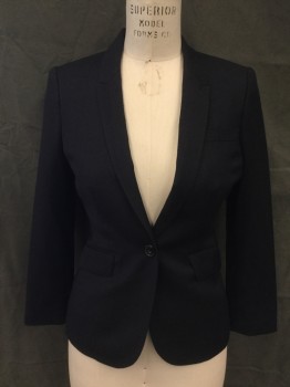 Womens, Blazer, BURBERRY, Navy Blue, Black, Wool, 2 Color Weave, 6, Single Breasted, Collar Attached, Peaked Lapel, Hand Picked Collar/Lapel, 3 Pockets, Long Sleeves, Attached Back Waist Tab, Gathered Panel Under Tab  ***TV Alt Cuffs***