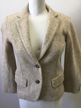 RON HERMAN, Khaki Brown, Black, Yellow, Brown, Wool, Speckled, Khaki Knit with Multi Speckles, 2 Button Front, Pocket Flaps